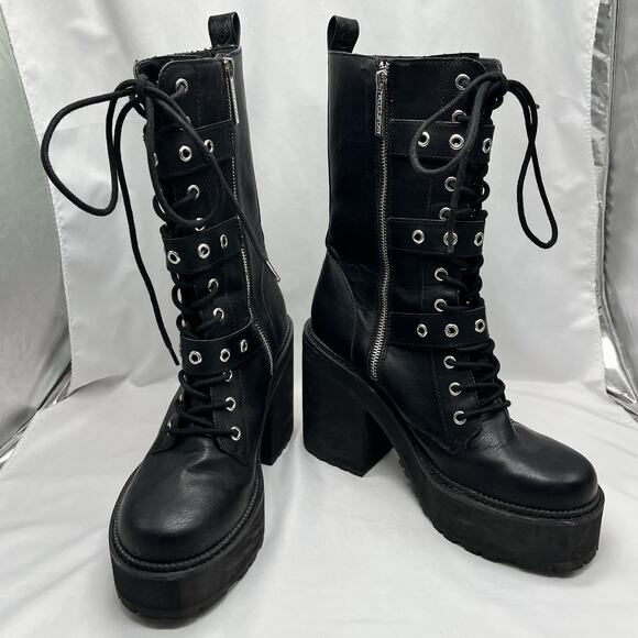 Killstar Vendetta platform boots Size 10 goth punk witchy buckle chunky heel - Picture 12 of 12